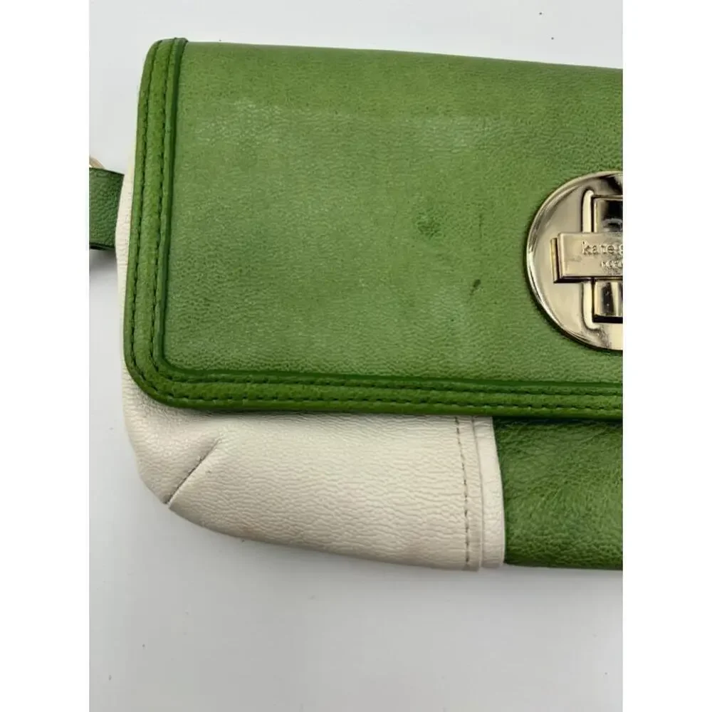 Women's Kate Spade Green and White Leather Clutch